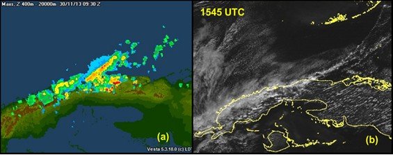 Imagen de satélite y observación de radar del 30 de noviembre de 2013